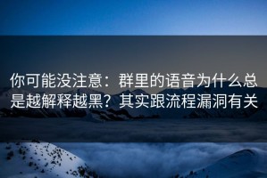 你可能没注意：群里的语音为什么总是越解释越黑？其实跟流程漏洞有关