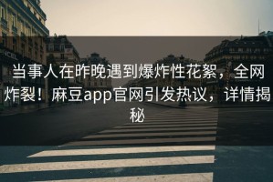 当事人在昨晚遇到爆炸性花絮，全网炸裂！麻豆app官网引发热议，详情揭秘