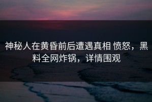 神秘人在黄昏前后遭遇真相 愤怒，黑料全网炸锅，详情围观