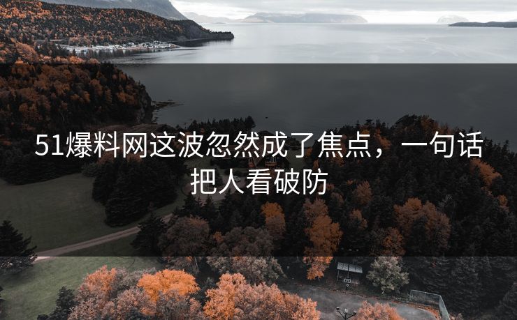 51爆料网这波忽然成了焦点，一句话把人看破防